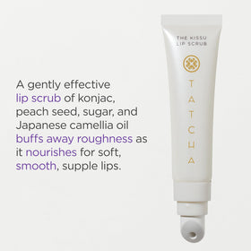 TATCHA close-up of scrub texture revealing peach seed and sugar polish