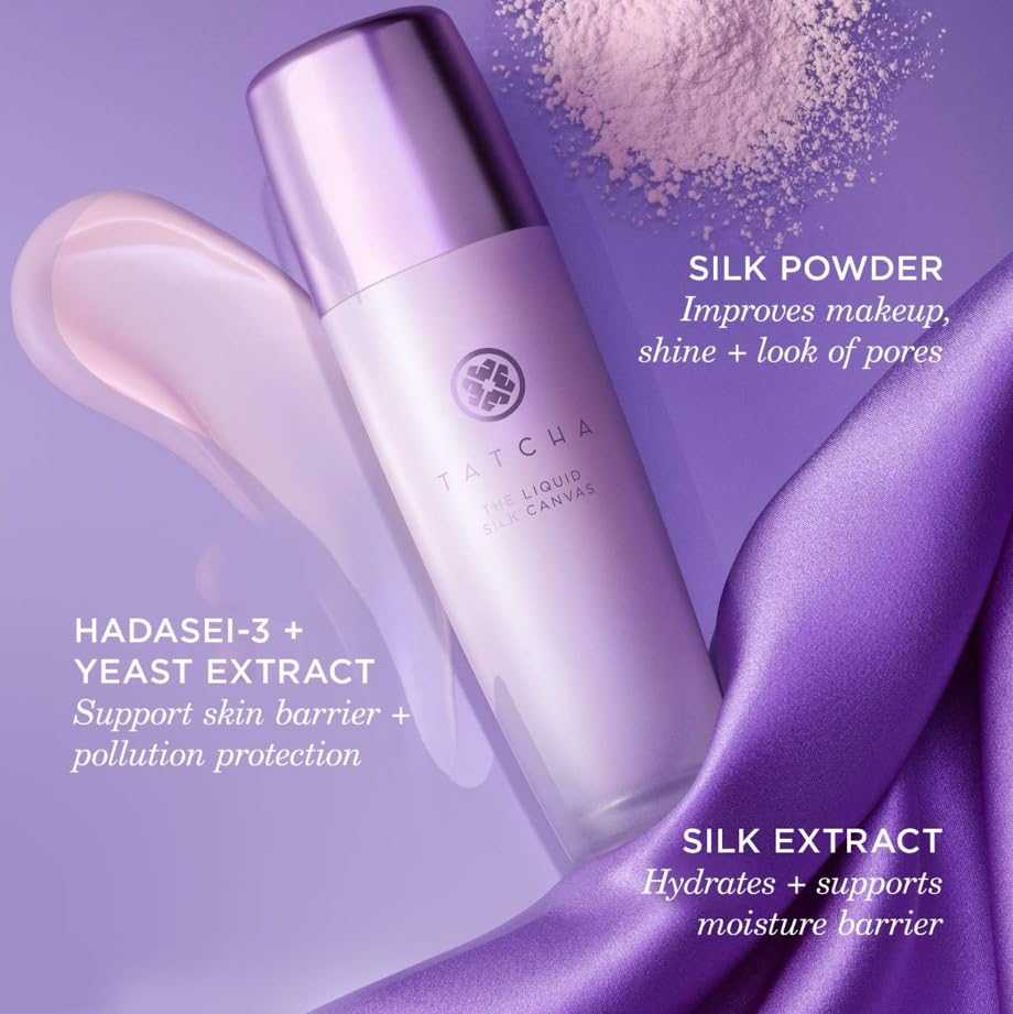 TATCHA bottle in a makeup bag lifestyle shot showing everyday convenience