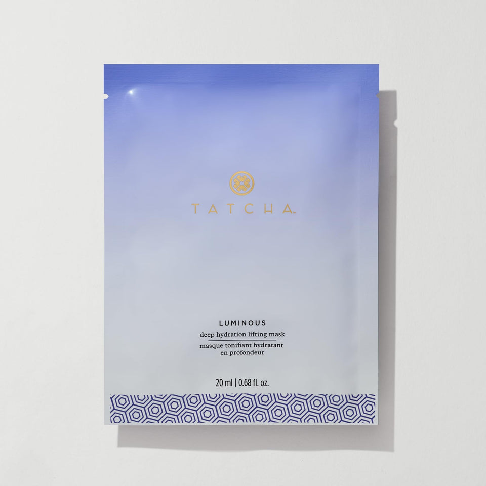 TATCHA front pouch showing product branding and single-use mask benefit
