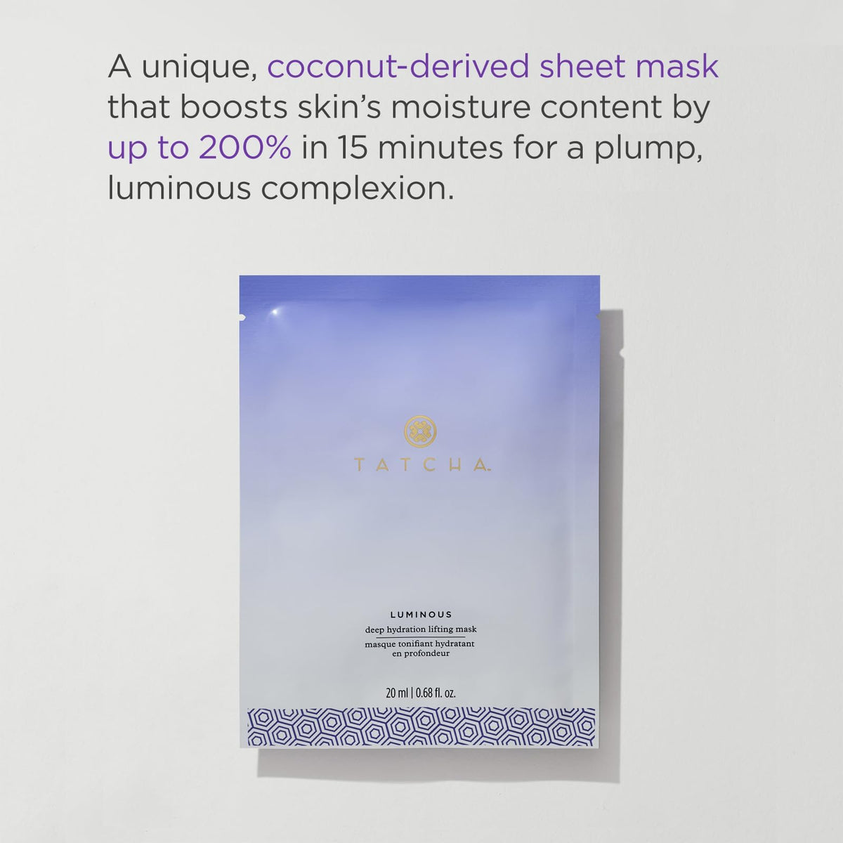 TATCHA close-up of coconut-derived mask texture for deeper serum absorption
