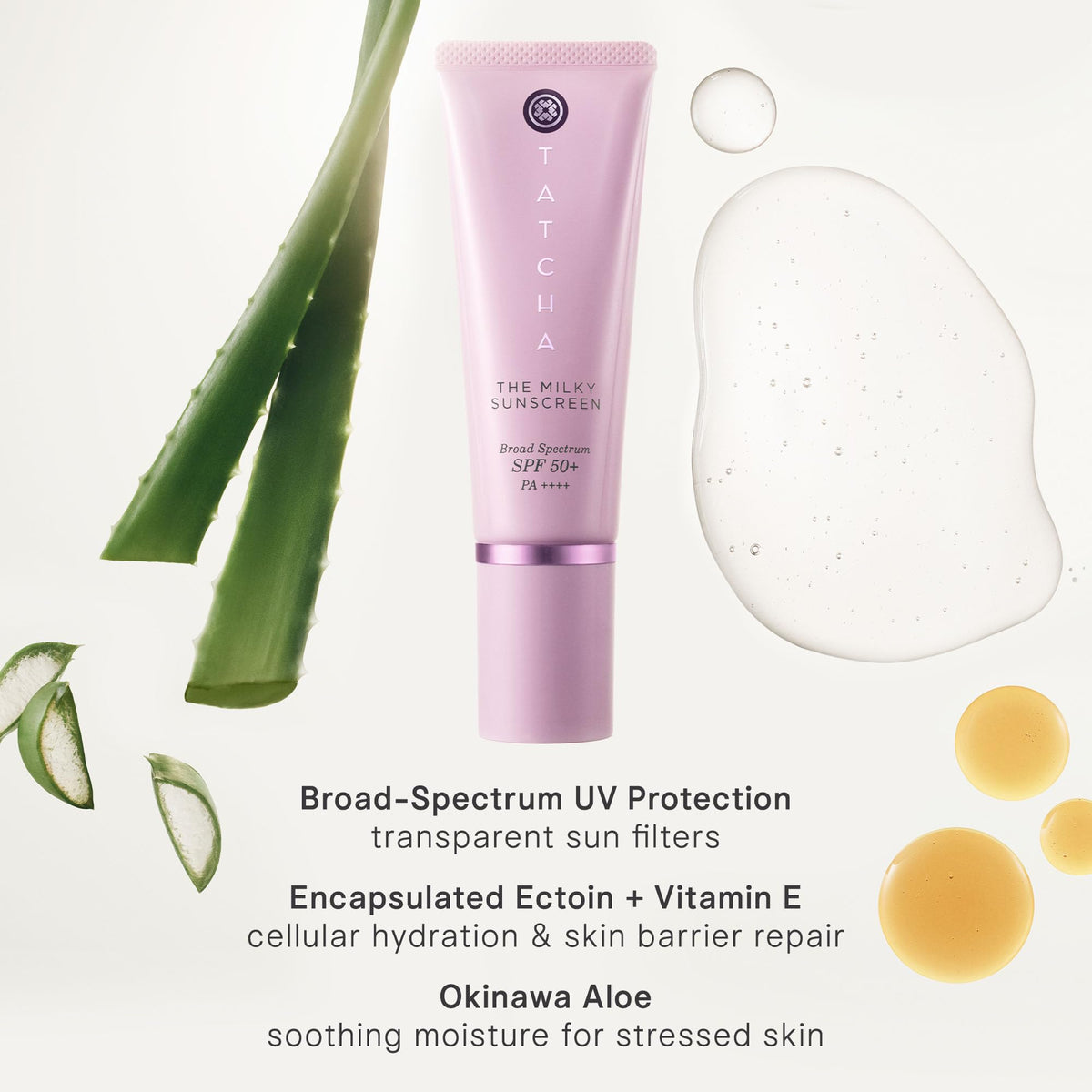 TATCHA Milky Sunscreen next to common items to show true size and portability