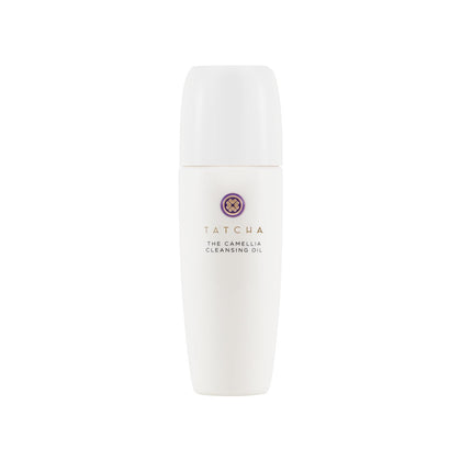 TATCHA front packaging shot showing sleek bottle and benefit of gentle cleansing