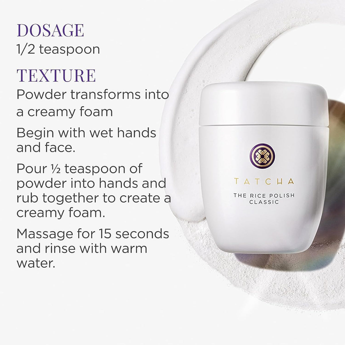 TATCHA ingredients label highlighting Japanese rice bran and indigo