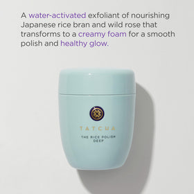 TATCHA close-up of powder texture showing fine rice bran for gentle polishing benefit: smooth finish