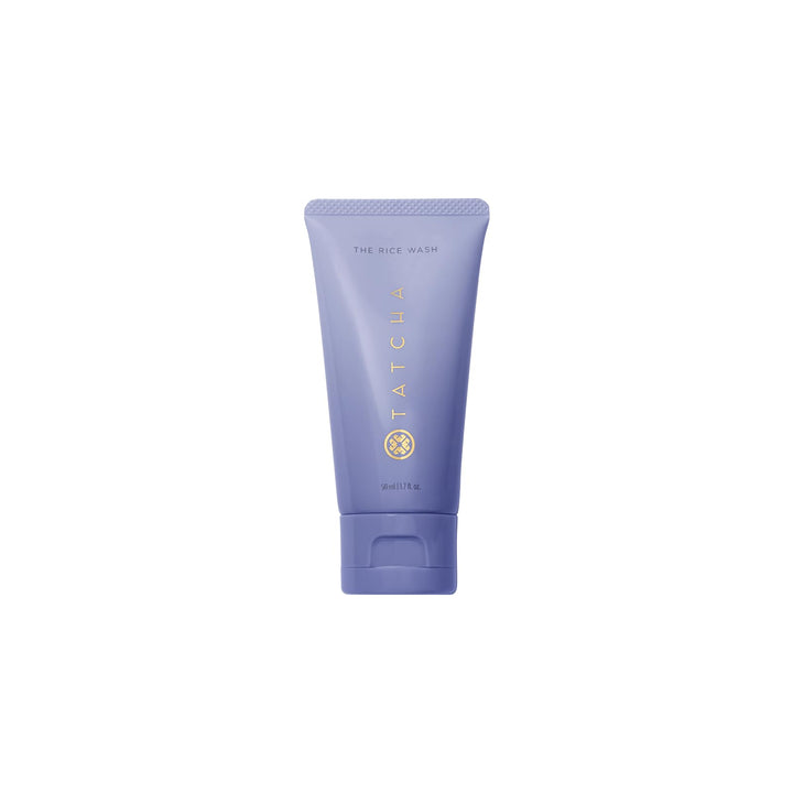 TATCHA travel tube front view showing compact cleanser for convenient routines