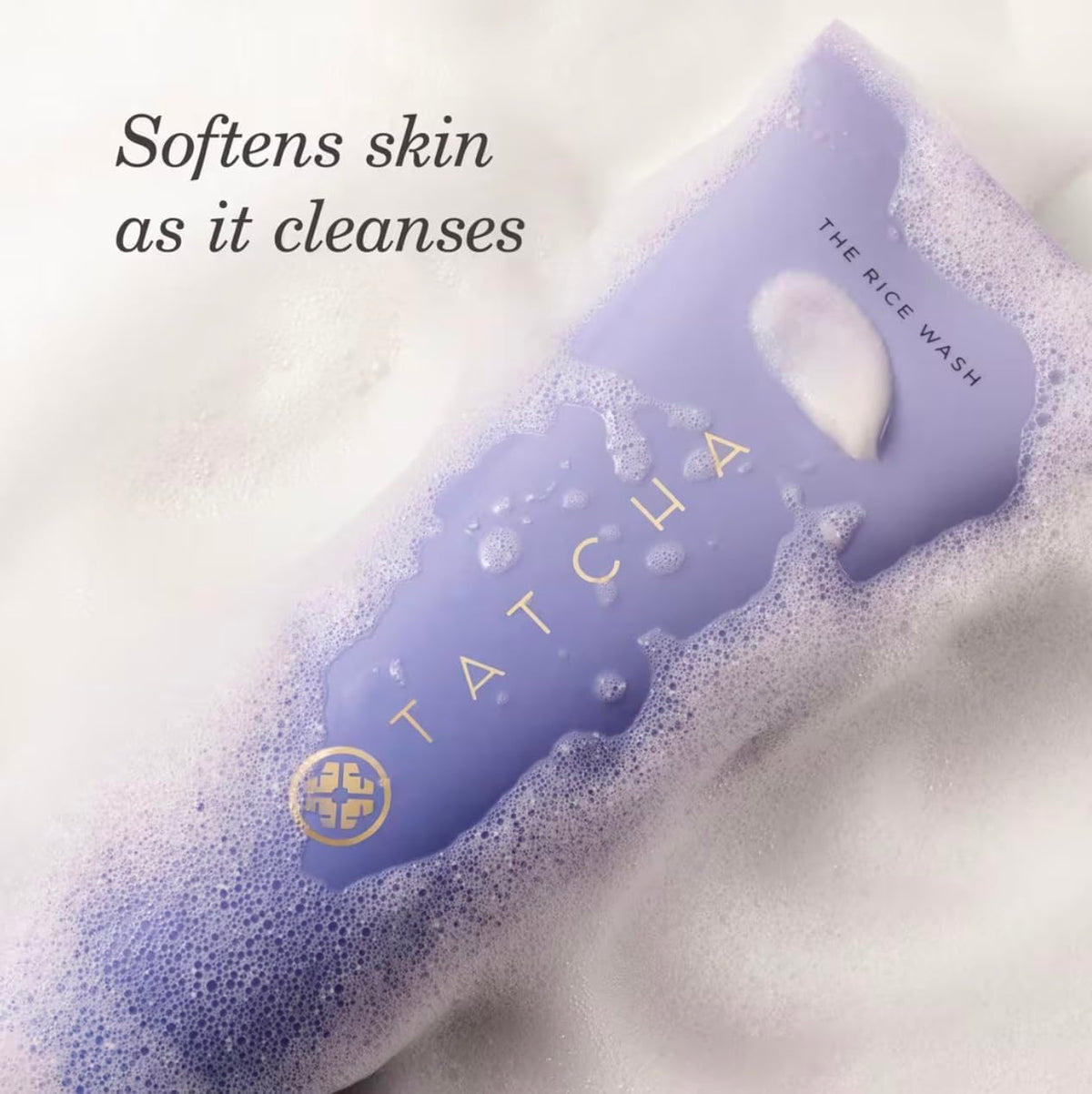 TATCHA creamy foam texture close-up showing gentle lather and softening benefit