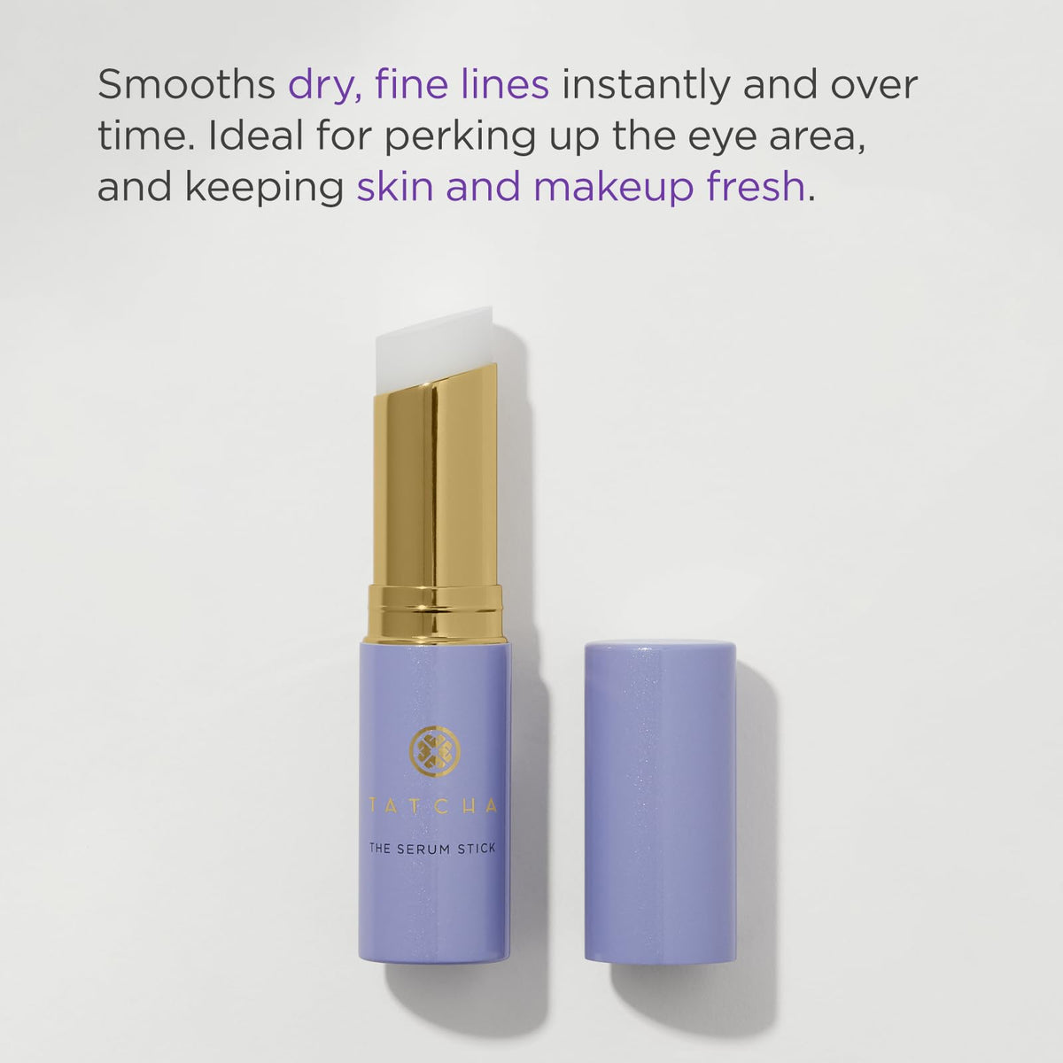 TATCHA serum stick angled packaging highlighting product design and travel-ready benefit