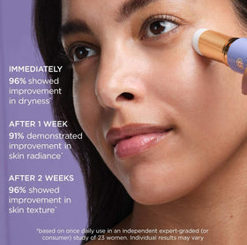 TATCHA serum stick applied to under-eye area demonstrating smoothing benefit