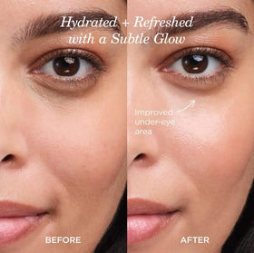 TATCHA serum stick refreshing makeup on cheek illustrating dewy finish benefit