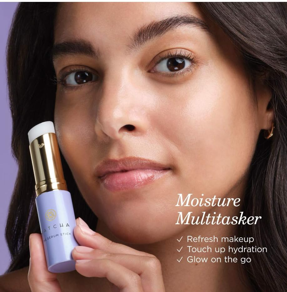 TATCHA serum stick texture close-up showing solid balm melt for instant hydration benefit