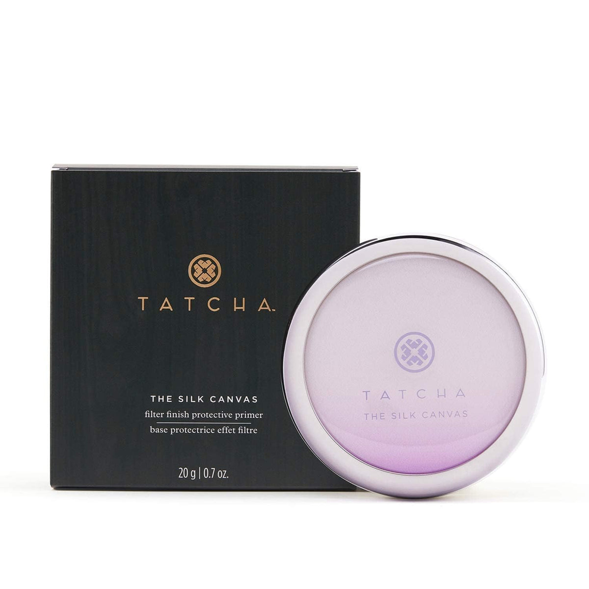 TATCHA The Silk Canvas front jar showing elegant packaging and travel-friendly size