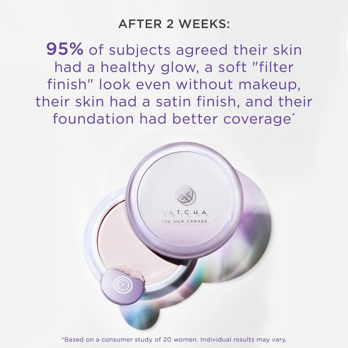 TATCHA jar next to coin showing scale and compact 20 g size for on-the-go use