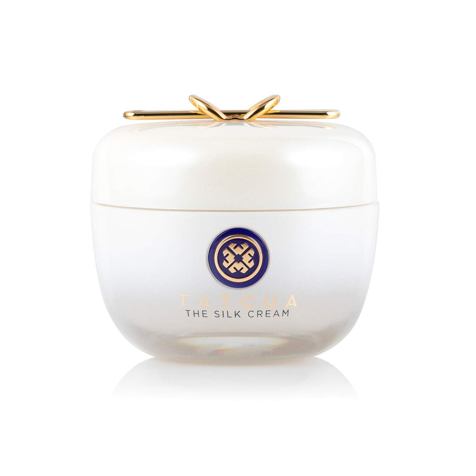 TATCHA jar front view showing elegant packaging and silk-cream benefit