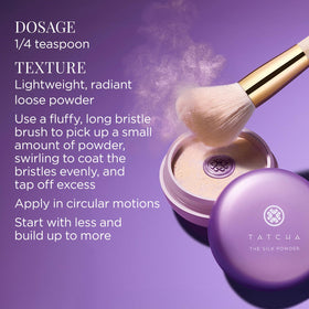 TATCHA powder applied with brush for long-lasting, matte finish