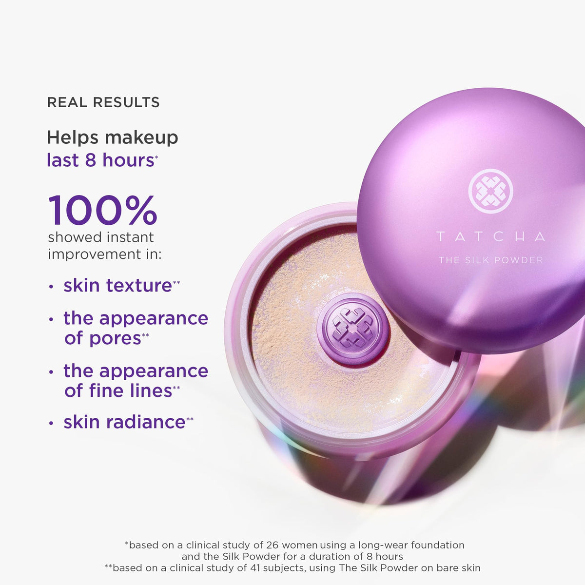 TATCHA close-up of powder swirl highlighting blur and light-diffusion