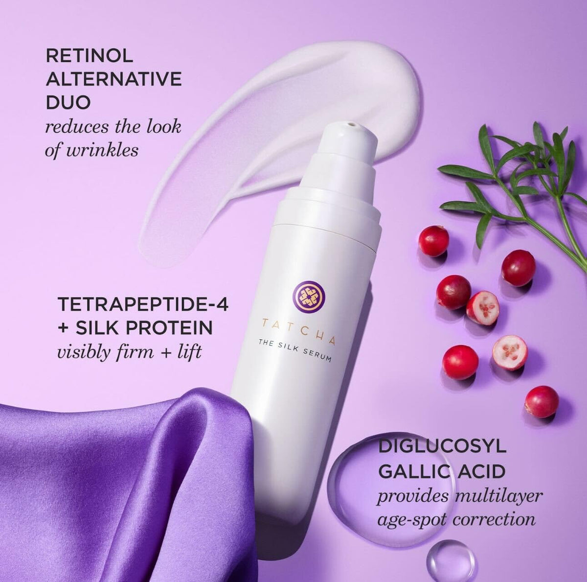 TATCHA bottle styled on bathroom vanity with towels, suggests everyday skincare ritual benefit
