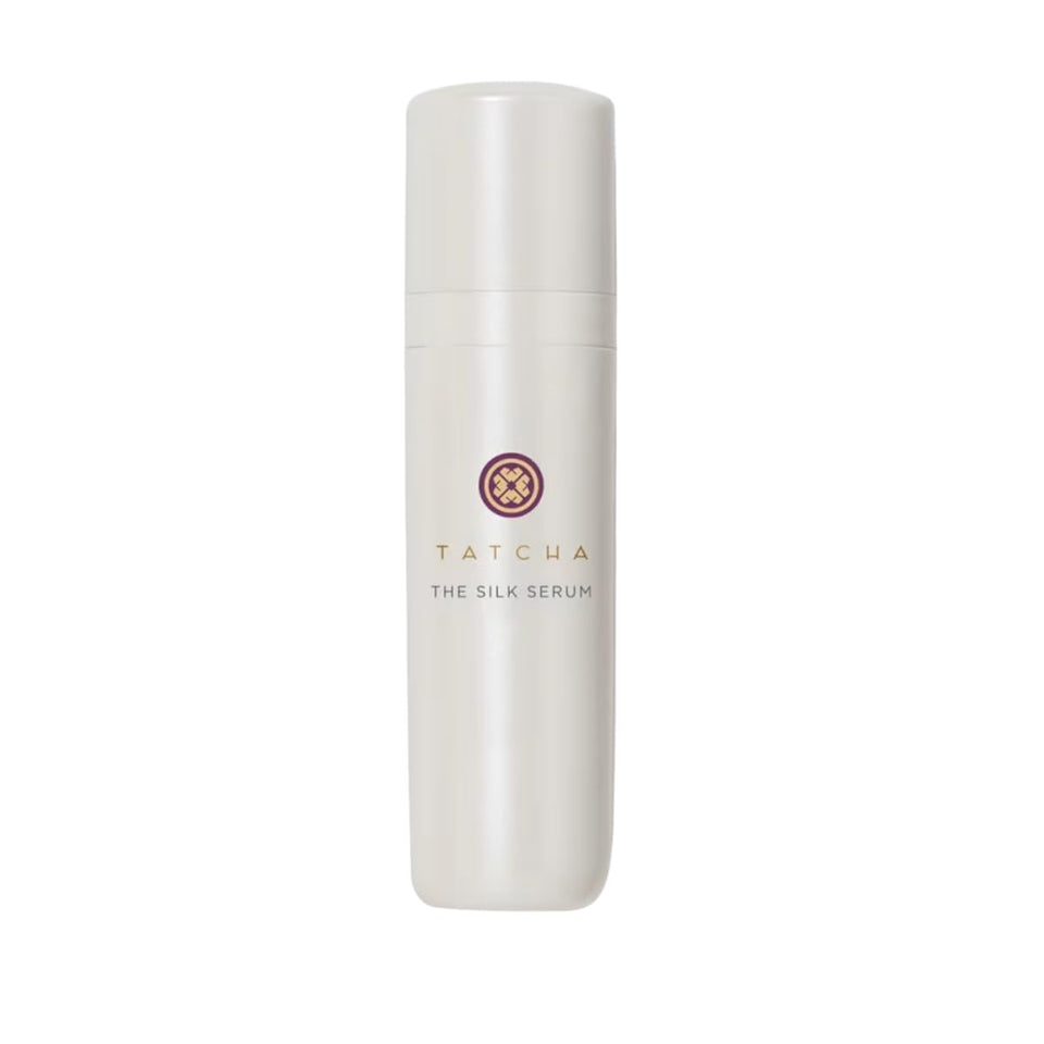 TATCHA front packaging showing the 30 ml silk serum bottle and elegant box, conveys luxury