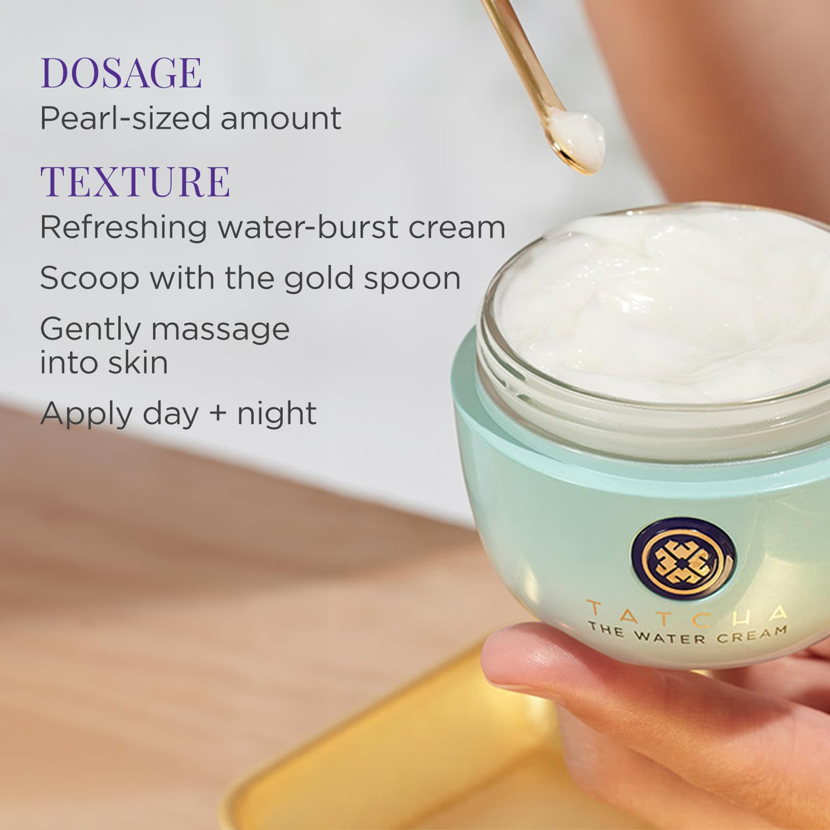 TATCHA water cream botanical ingredients flatlay showing natural pore-refining benefits