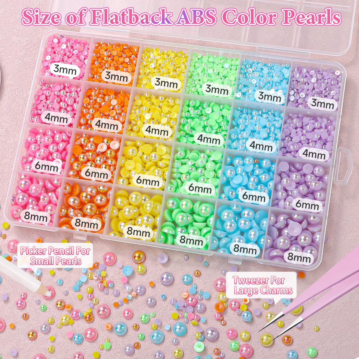 Tatiwoo 24 compartment organizer with sorted multi-color, multi-size pearls for neat storage