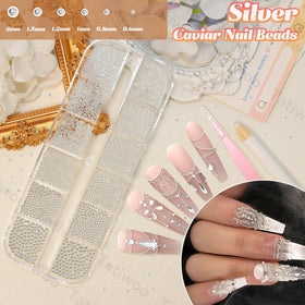 Tatiwoo beads applied on acrylic nail demonstrating layered 3D design durability