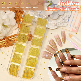 Tatiwoo close-up of mixed gold and silver beads revealing texture for dimensional nail art