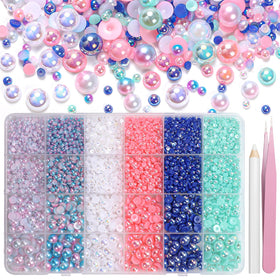 Tatiwoo front packaging showing 9000pcs mixed flatback pearls, clear organization benefit