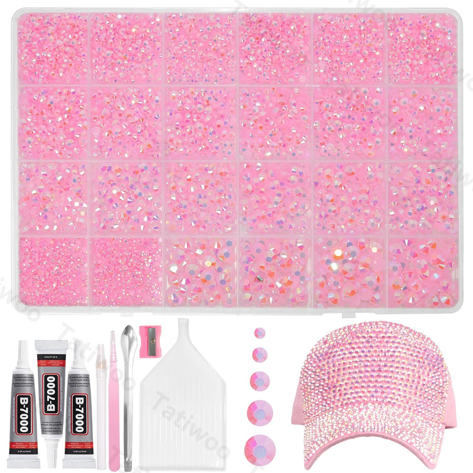 Tatiwoo front packaging showing 20000 light pink AB gems and contents benefit