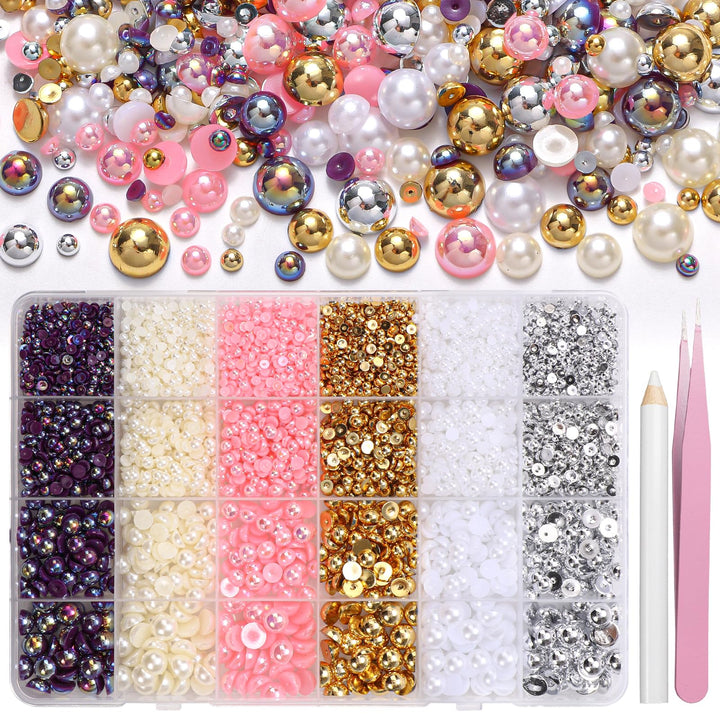 Tatiwoo front packed box showing 24 compartments and mixed pearls for organized crafting