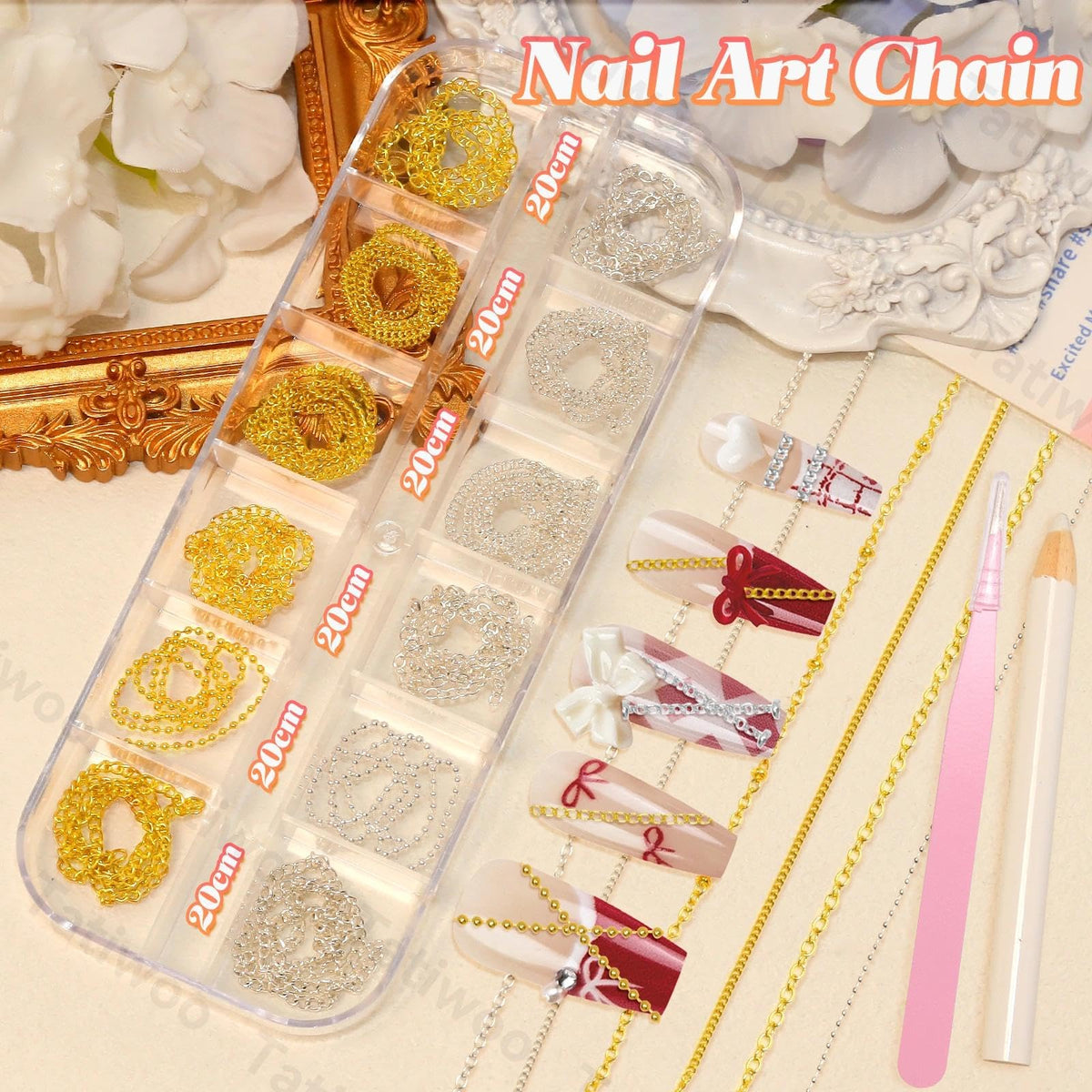 Tatiwoo metal chains detail cut to length for customizable nail or craft accents