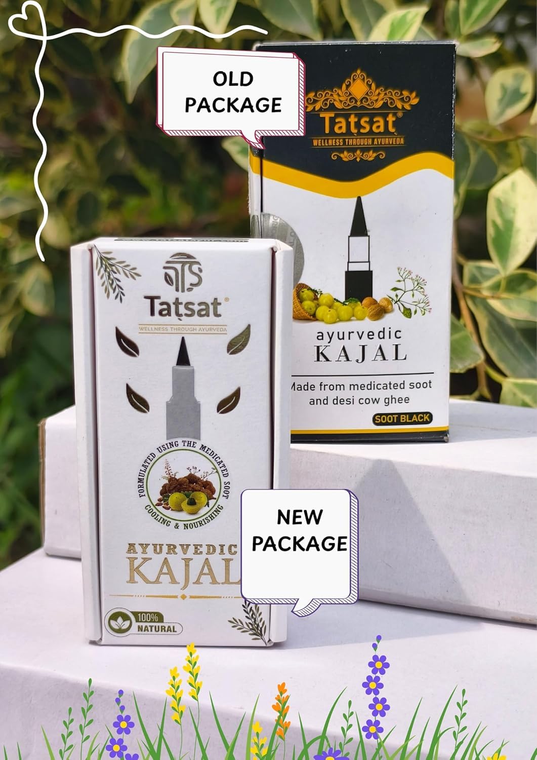 Tatsat kajal next to coin to show compact size and travel-friendly benefit