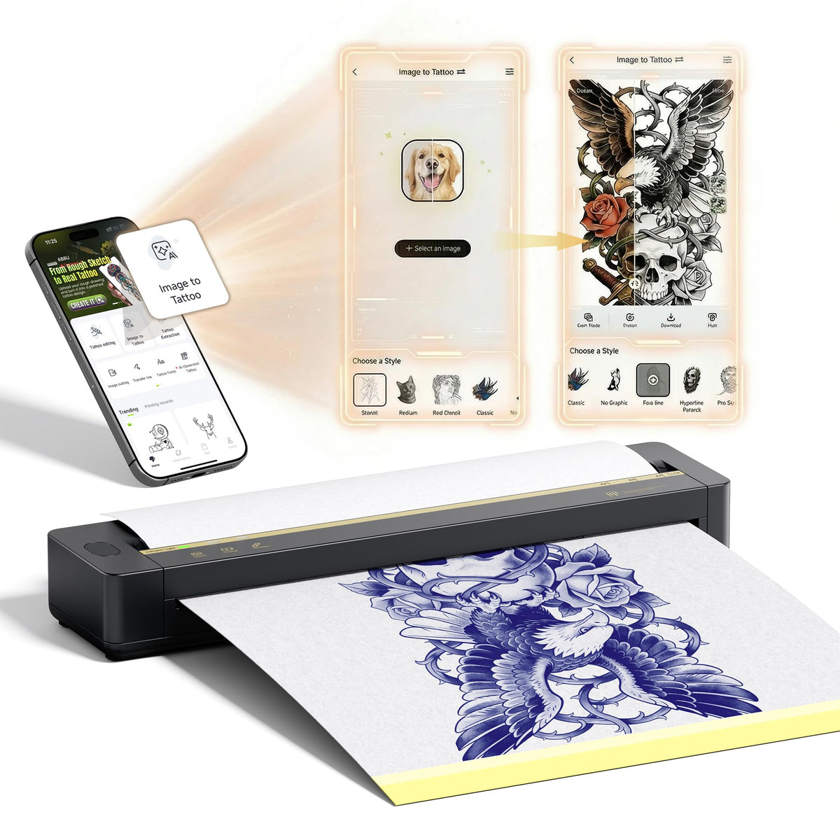 TATTMUSE front view of printer showing compact design and quick setup benefit