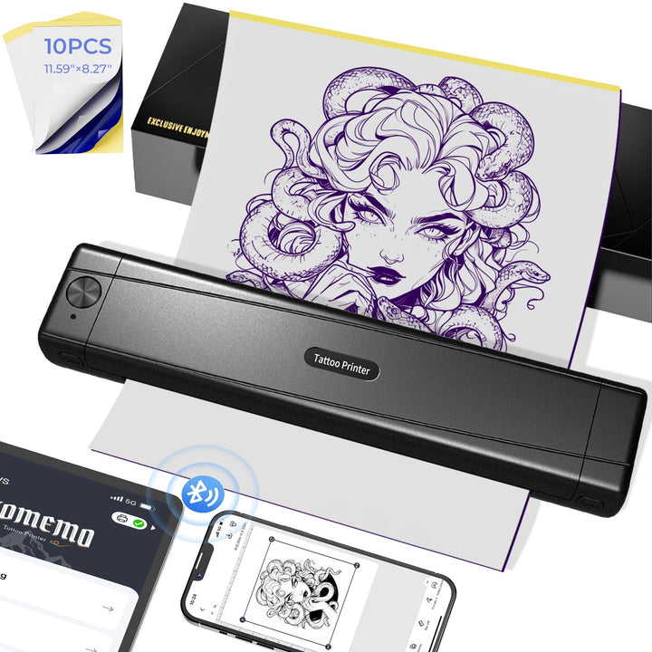 TATTMUSE front view showing compact printer and clear stencil output benefit