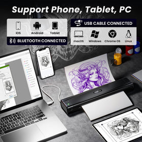 TATTMUSE in use with phone printing a stencil quickly at consultation