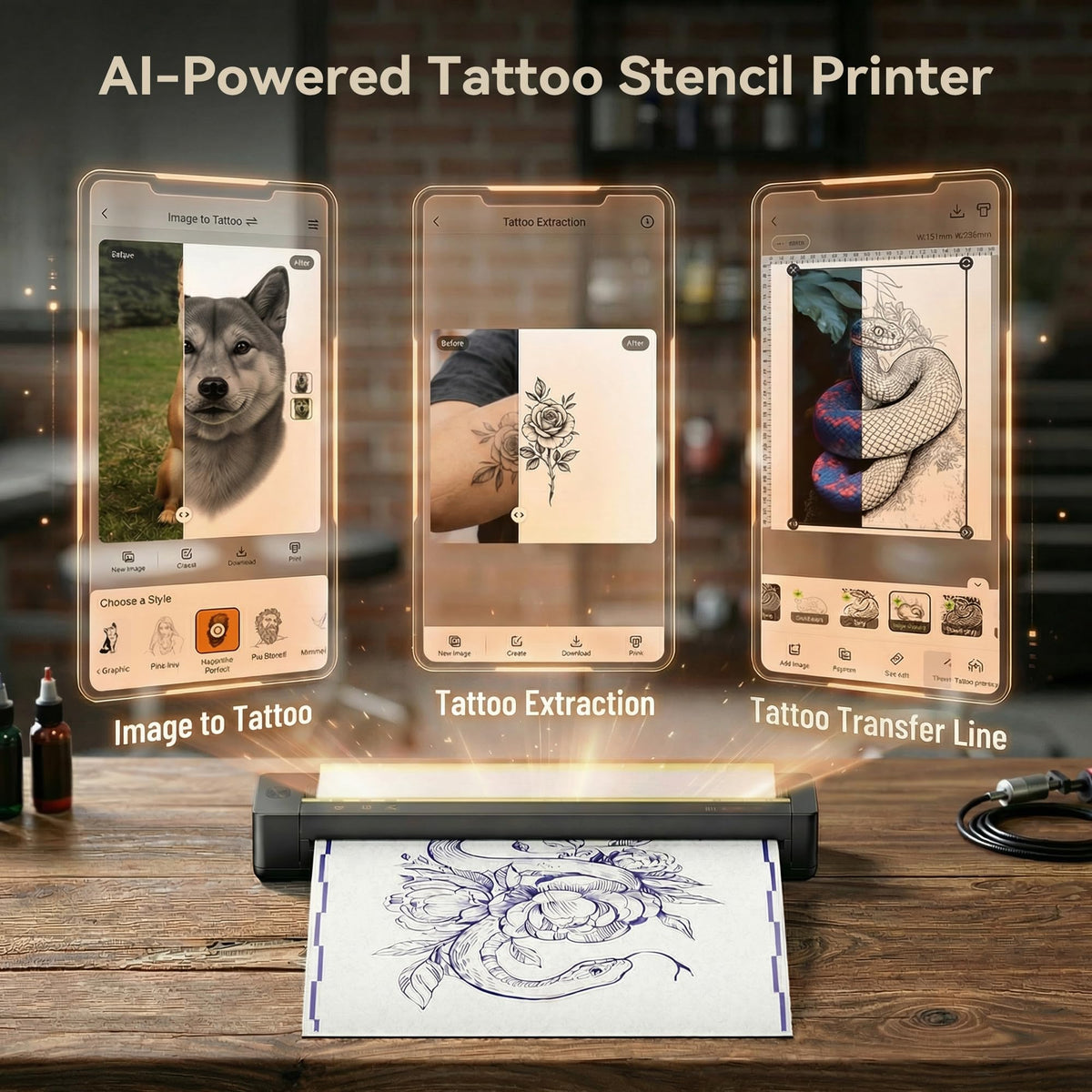 TATTMUSE stencil being applied to skin demonstrating smooth, wrinkle-free transfer