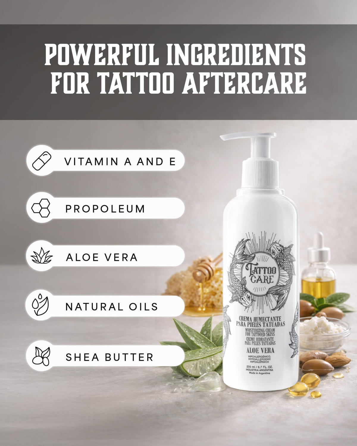 Tattoo Care bottle staged in bathroom lifestyle setting showing daily-use benefit