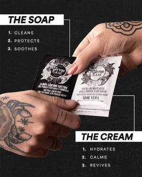Tattoo Care cream texture close-up highlighting hydration and smooth finish