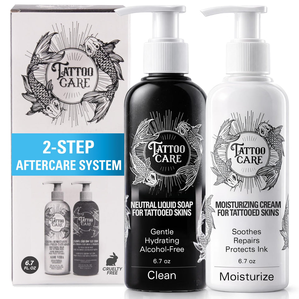 Tattoo Care front packaging showing kit benefits and clear sizing