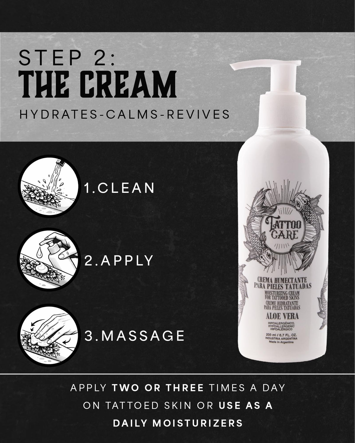Tattoo Care ingredients flatlay with propolis, shea butter and oils shown
