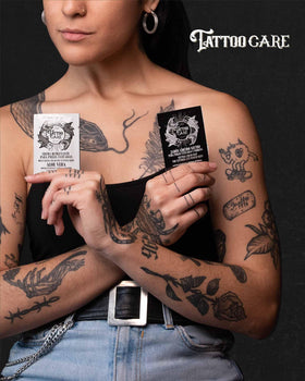 Tattoo Care pillow packs in a travel bag showing portability and ease