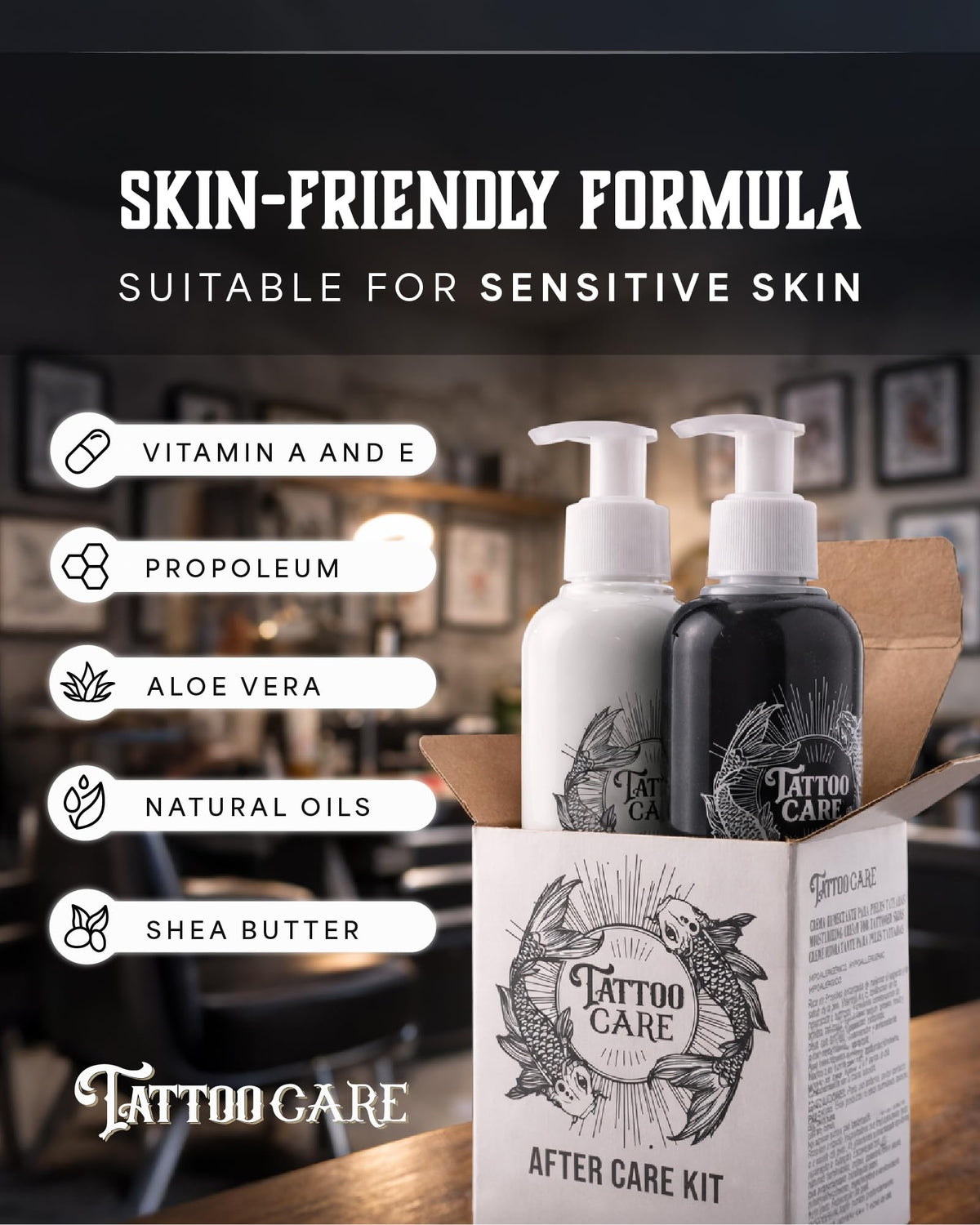 Tattoo Care used in shower setting highlighting gentle cleansing routine
