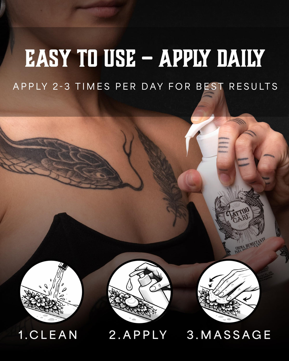 Tattoo Care 6.7 oz bottle beside common items showing travel-ready benefit