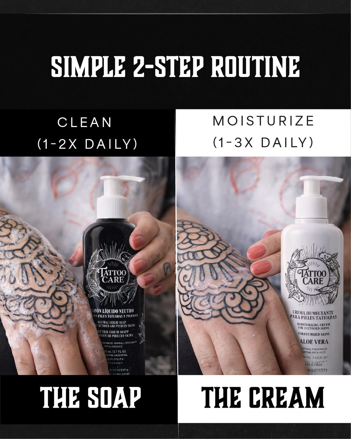 Tattoo Care soap pump detail demonstrating easy, controlled dispensing