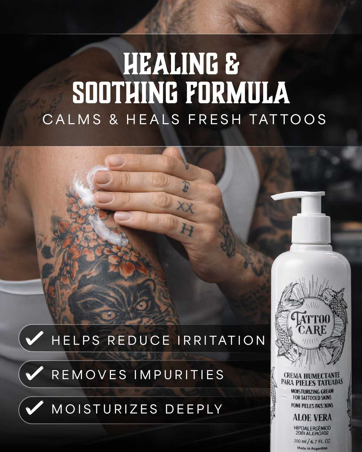 Tattoo Care close-up of creamy texture demonstrating quick absorption benefit