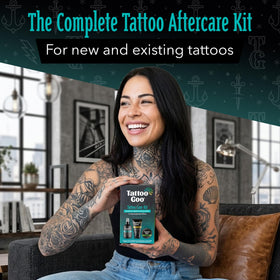 Tattoo Goo antimicrobial soap bottle demonstrating gentle cleansing benefit