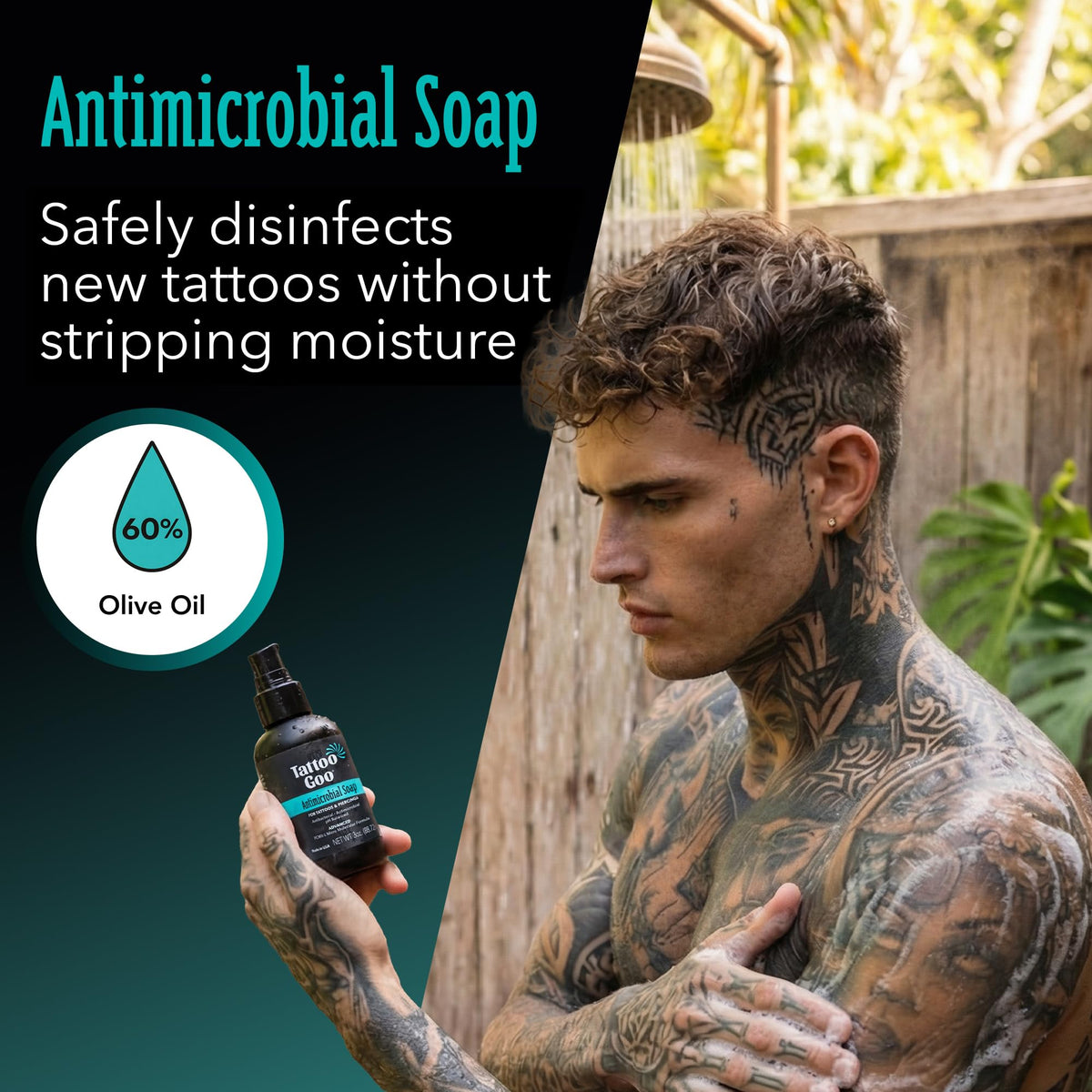 Tattoo Goo lotion pouring to show lightweight hydration and quick absorption