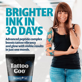 Tattoo Goo 2 oz next to coin for scale showing portable aftercare convenience