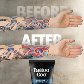 Tattoo Goo applied to healing tattoo on forearm to soothe redness and hydrate