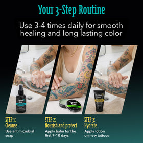 Tattoo Goo kit next to hand for scale to show product sizes