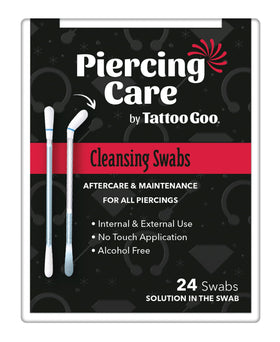Tattoo Goo front packaging showing 24 swabs and travel-ready benefit