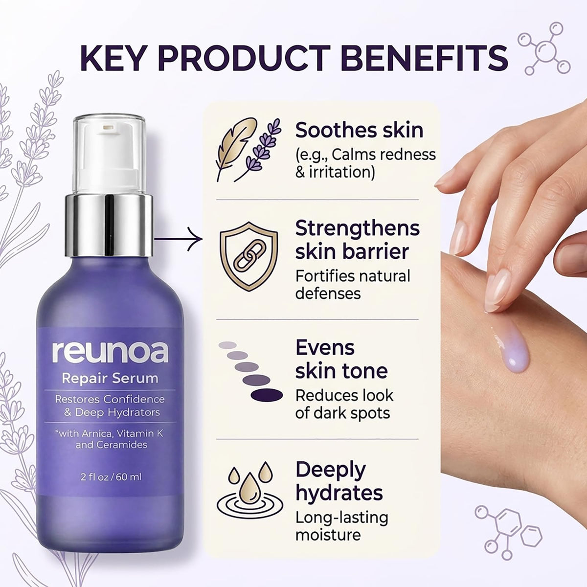 TAWODIUM serum texture on skin swatch showing lightweight hydration benefit